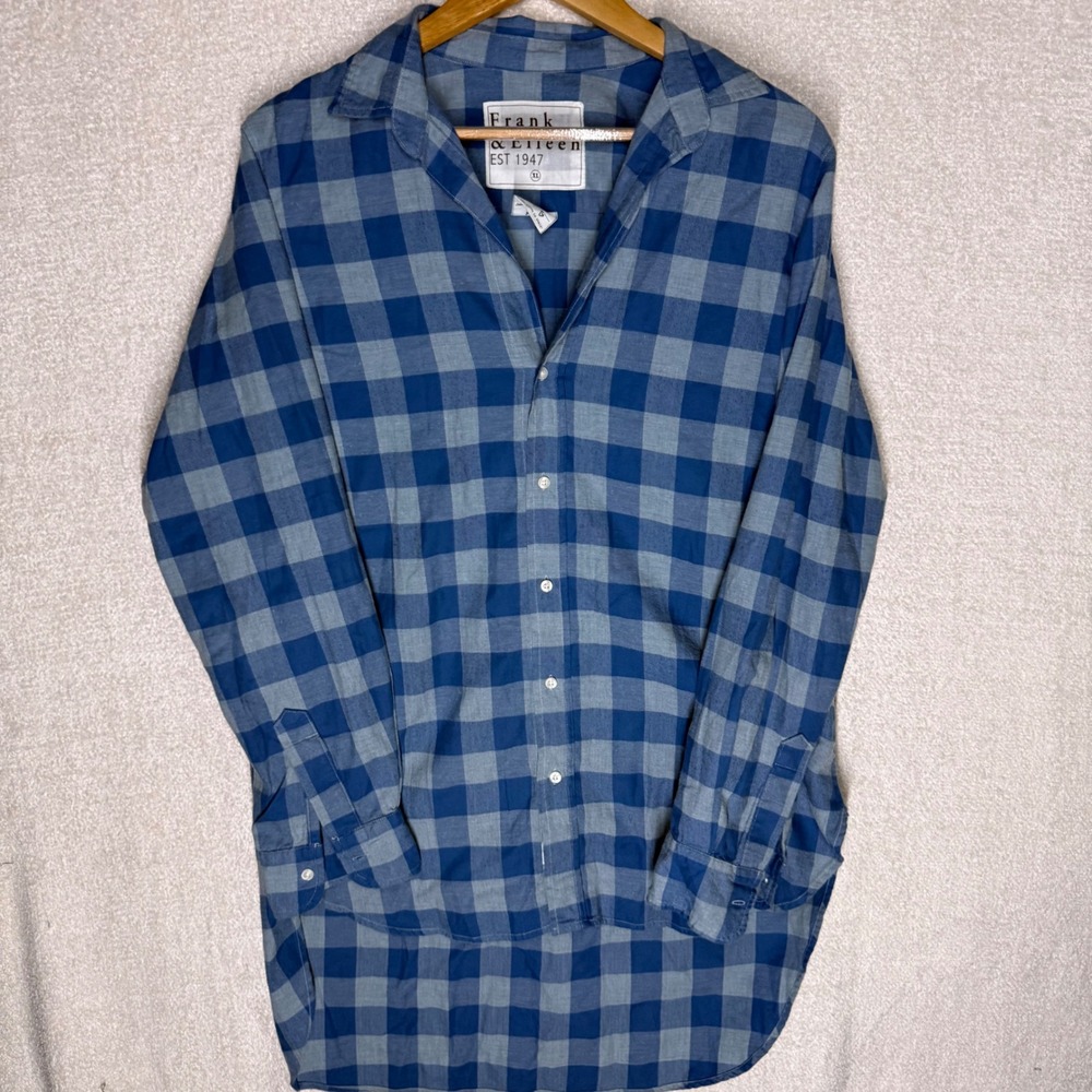 Grayson The Hero by Frank & Eileen XL Blue Gingham Check Button Down Tunic Shirt